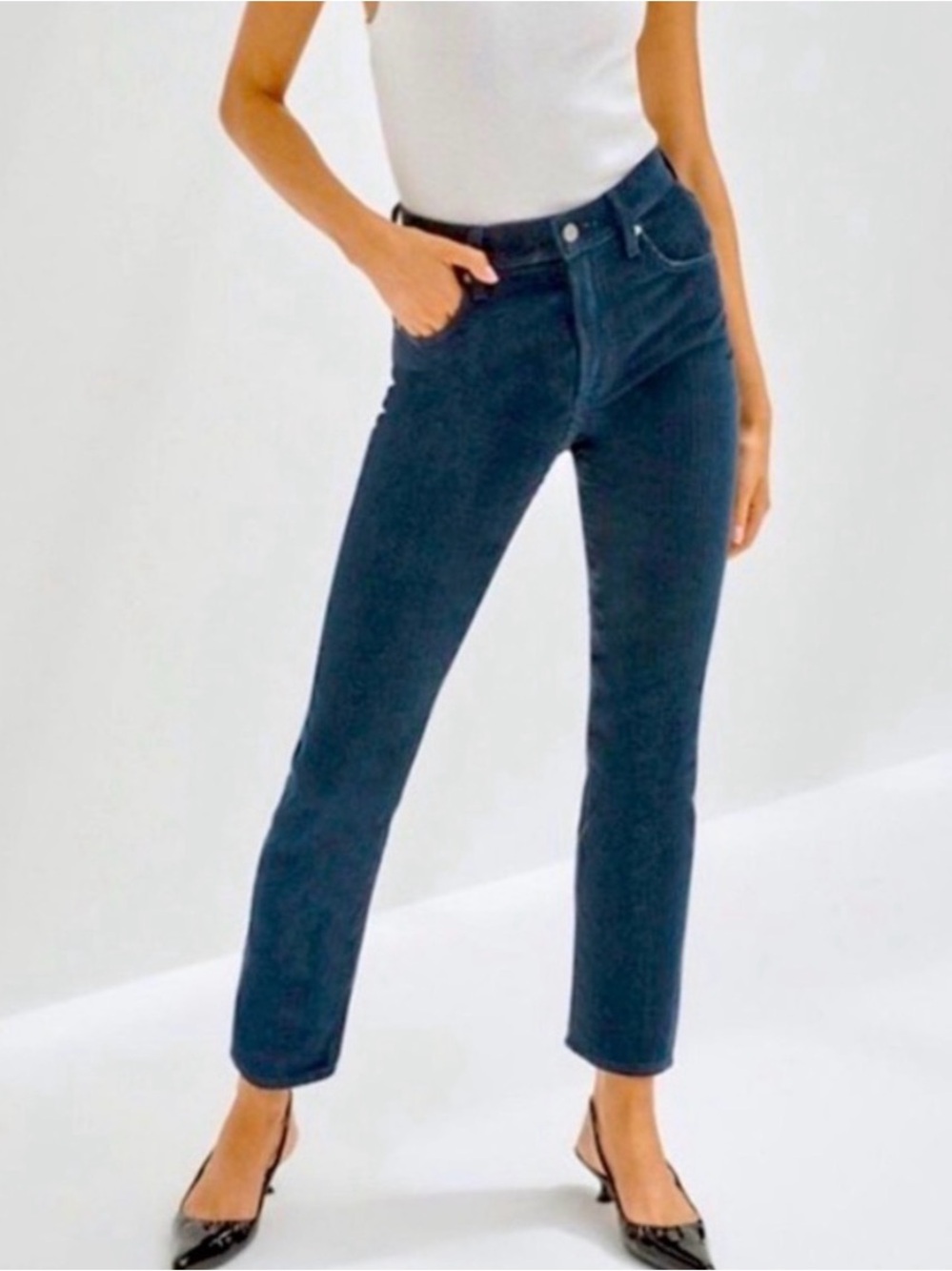 Denim Forum Size 25 The Arlo Hi-Rise Straight Corduroy Pant - Navy